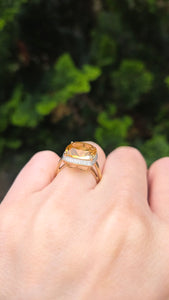 2420 Vintage: 9ct Gold Faceted Fiery Orange Citrine 24 Natura Diamonds Dress Ring
