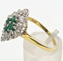 Load image into Gallery viewer, 2318: Vintage: 18ct Gold Emeralds Diamonds Marquise Set Art Deco Style Ring- From 1977
