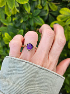 0725: Vintage: Extraordinary 9ct Gol Round Cut Amethyst Ring - Date-Mark 1970