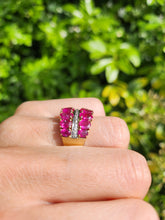 Load image into Gallery viewer, 1731: Vintage: 9ct Gold Rubies 20 Diamonds Tiered Cluster Ring- a statement piece

