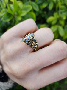 1298::Vintage: Dramatic 9ct Gold 38 Black 7 White Diamonds Statement Ring- enchanting design