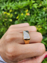 Load image into Gallery viewer, 6106Vintage: Heavy 9ct Gold Black White Diamonds Signet Ring- sparkling statement
