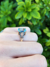 Load image into Gallery viewer, A8265: Vintage: 9ct Gold Swiss Blue Topaz Diamonds Cocktail Ring
