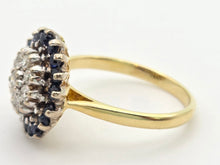 Load image into Gallery viewer, 2324: Vintage: 18ct Gold Blue Sapphires Diamonds Target Ring- From 1974
