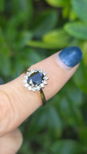 Load image into Gallery viewer, 6206 Vintage: 18ct Gold French Blue Sapphire 14 Diamonds Cluster Ring- From 1990
