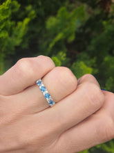 Load image into Gallery viewer, 2207: Vintage: Rare 18ct Gold Blue Zircons Diamonds Half-Eternity/Stacker Ring
