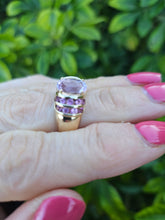 Load image into Gallery viewer, 0534: Vintage; 9ct Gold Lilac Amethyst Pink Topaz Statement Cocktail Ring
