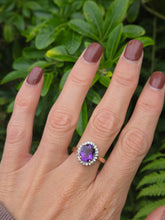 Load image into Gallery viewer, 1917: Vintage: 9ct Gold purple Amethyst 22 Diamonds Halo Ring- Sparkling beauty
