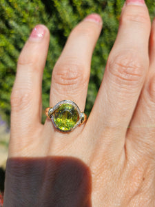 1455: Vintage: 18ct Gold Peridot Diamonds Cocktail Ring- exquisite statement piece