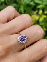Load image into Gallery viewer, 1668: Vintage: 9ct Gold Lilac Amethyst Diamonds Cluster Ring- petite, sparkling, a fine example
