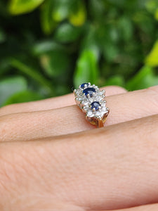 6144 Vintage: 18ct Gold French Blue Sapphires 18 Diamonds Dress Ring