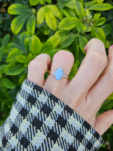 0695: Vintage: 9ct Gold Light Blue Chalcedony Diamonds Cocktail Ring - Dreamy combination