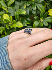 1249: Vintage: Iconic 9ct Gold French Blue Sapphires Geometric Cluster Ring