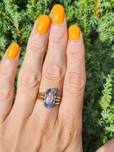 Cargar imagen en el visor de la galería, 2086: Vintage; 9ct Gold Large Pale Blue Solitaire Ring- Mature colour and hues
