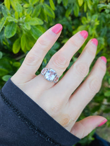 0856: Vintage: 9ct Rose Gold Pink Morganites 52 Diamonds Cocktail Ring- exquisite