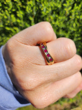 Load image into Gallery viewer, 1380: Vintage: 9ct Gold Rubies Diamonds Crossover Ring- sparkling symmetry
