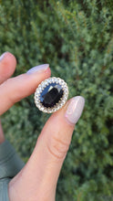 Load image into Gallery viewer, Vintage: 9ct Gold Australian Blue Sapphire 24 Natural Diamonds Diana Cluster Ring
