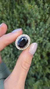 Vintage: 9ct Gold Australian Blue Sapphire 24 Natural Diamonds Diana Cluster Ring