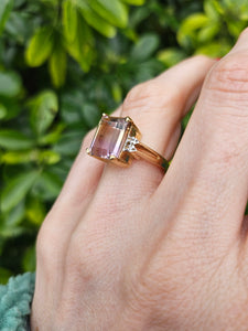 1329: Vintage: 9ct Gold Emerald Cut Ametrine Diamonds Cocktail Ring