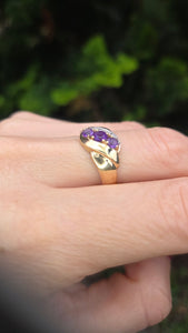 2449 Vintage 9ct Gold Amethyst Diamonds Dress Ring