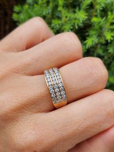 1551: Vintage: 9ct Gold Diamonds Tiered Ring- 36 natural sparkling diamonds