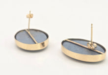 Load image into Gallery viewer, 2082:Vintage: Large Blue 14ct Gold Australian Blue Opal Stud Earrings- fabulous statement earrings

