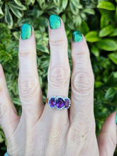 Load image into Gallery viewer, 0504: Vintage: 9ct Gold Purple Amethysts 28 Diamonds Halos Dress Ring- elegant
