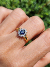 Cargar imagen en el visor de la galería, 1880: Vintage: 18ct Gold Blue Sapphire 16 Diamonds Dress Ring- She is exquisite
