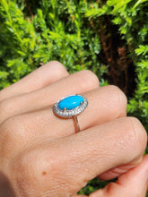 Cargar imagen en el visor de la galería, 1812: Vintage: 14ct White Gold Turquoise 26 Diamonds Dress Ring- total eye candy
