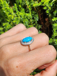 1812: Vintage: 14ct White Gold Turquoise 26 Diamonds Dress Ring- total eye candy