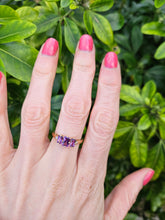 Load image into Gallery viewer, 0732: Vintage: 9ct Gold Lilac Amethysts Diamonds Trilogy Ring,
