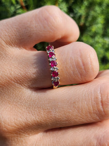 1990: Vintage: 18ct Gold Rubies Diamonds Half-Eternity/Stacker Ring- picture perfect