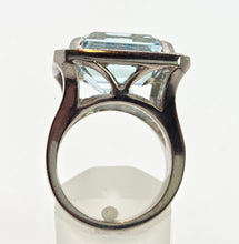 Load image into Gallery viewer, VINTAGE; 14ct White Gold Large Emerald Cut Aquamarine (13.9ct) , Blue Diamonds Statement Cocktail Ring

