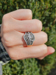 1440:  Vintage;: Statement 9ct Gold Champagne White Diamonds Cocktail Ring- FAB