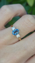 Load image into Gallery viewer, 18ct Gold Ceylon Blue Sapphire (1.1ct) Diamonds (0.33ct) 3-Stone  Ring
