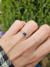 Load image into Gallery viewer, 0269: Vintage; 18ct Gold Blue Sapphire Diamonds 3-Stone Straight Ring- very fine example
