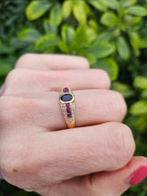 Load image into Gallery viewer, 7532: Vintage; 18ct Gold Art-Deco Style Sapphire, Rubies, Diamonds Dress Stacker Ring- beautifully matched
