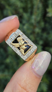 2359 Vintage: Statement 9ct Gold Natural Diamond Golden Eagle Signet Ring