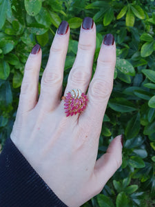 7122:  Vintage: 18ct Gold Rubies (4ct) Diamonds Statement Cocktail Ring- FAB- Outrageous