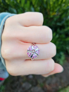 0272: Vintage: 18ct White Gold 15 Pink Sapphires Cocktail Ring- Barbie Eye Candy-