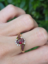 Load image into Gallery viewer, 1835: Vintage; 9ct Gold 9 Garnets 10 Diamonds Cocktail Ring- FAB
