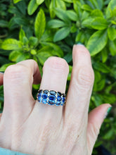 Load image into Gallery viewer, 0489: Vintage 9ct Gold Mixed Blue Sapphires Diamonds Tiered Ring- a rare find
