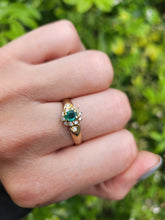 Cargar imagen en el visor de la galería, 6044:Vintage 18ct Mixed Gold Emerald 12 Diamonds Dress Ring- Rare example
