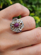 Load image into Gallery viewer, 6172: Antique: 18ct Gold 7 Rubies 10 Diamonds Statement Cluster Ring- Extraordinary
