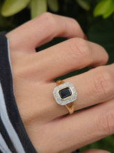 Cargar imagen en el visor de la galería, 2048: Vintage: 9ct Gold Art Deco Style French Blue Sapphires 12 Diamonds Ring- Geometric beauty

