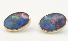 Load image into Gallery viewer, 2082:Vintage: Large Blue 14ct Gold Australian Blue Opal Stud Earrings- fabulous statement earrings
