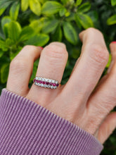 Load image into Gallery viewer, 8229: Vintage; 9ct Gold Vivid Rubies Sparkling Diamonds Dress/Stacker Ring- exquisite
