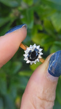 Load image into Gallery viewer, 6206 Vintage: 18ct Gold French Blue Sapphire 14 Diamonds Cluster Ring- From 1990
