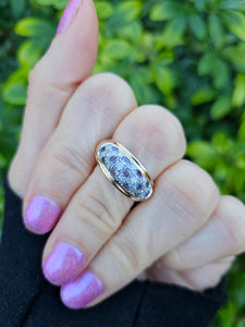 0573: Vintage; 14ct Gold 13 Tanzanite 14 Diamonds Cocktail Ring- very fine example