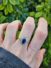 Load image into Gallery viewer, 0935: 18ct Gold French Blue Sapphires Diamonds Diana- Style Cluster Ring
